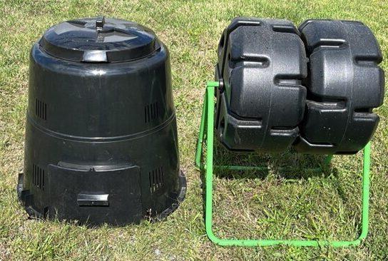Two Compost bins in the grass